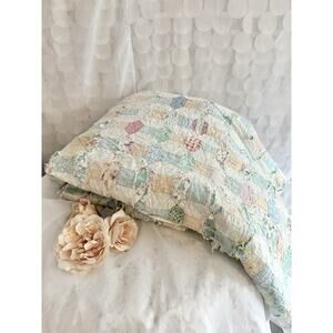 Vtg HAND MADE Quilt 30’s Shabby Chic Patchwork COTTAGE Feed Sack Tattered CLEAN
